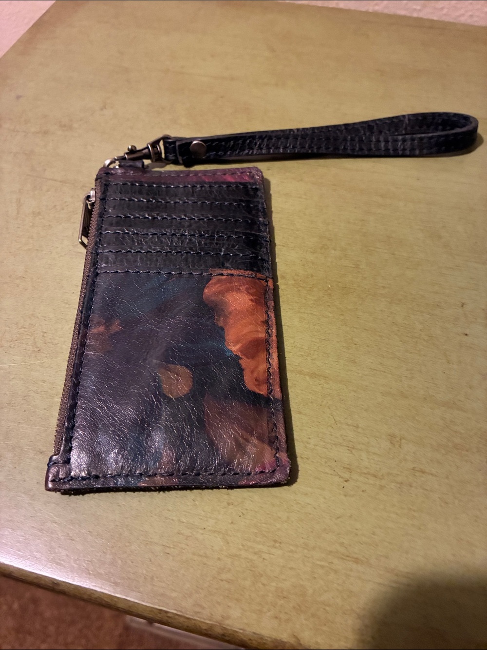 PATRICIA NASH. Floral Leather Wristlet Card Holder - Brown & Burgundy. Like New - Picture 2 of 8